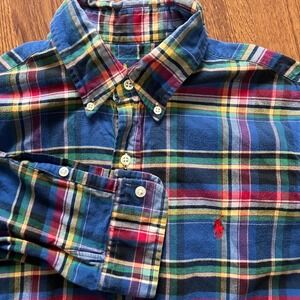 Ralph Lauren Mens Shirt size M Plaid‎ Button Red Pony Logo Blue Green Yellow